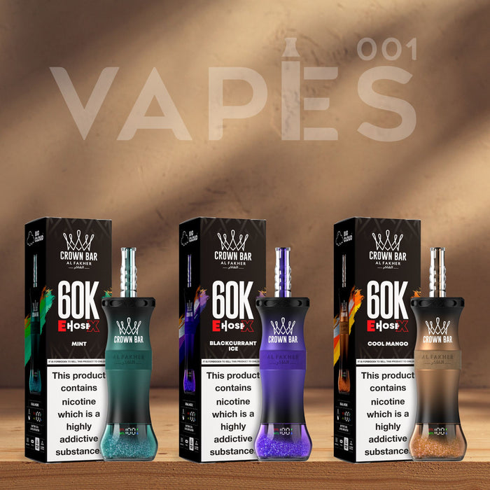 Al Fakher Crown Bar E-Hose X 60K 0.6% Nicotine Disposable Vape / Vapes001 Al Fakher Crown Bar E-Hose X 60K 0.6% Nicotine Disposable Vape / Vapes001