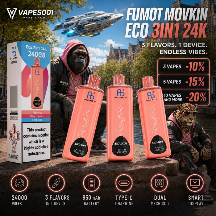 Fumot - ECO 3in1 24K - Engangs Vape / Disposable Vape - 2% nikotin - 3 Smage