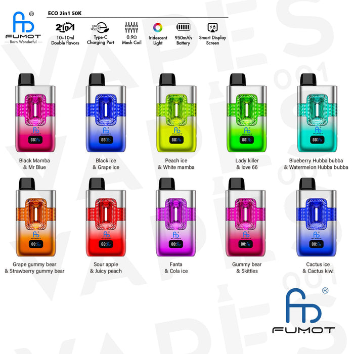 Fumot ECO 2in1 50K Einweg Vape / Disposable 2 % Nikotin Doppel Vapes001 Fumot ECO 2in1 50K Einweg Vape / Disposable 2 % Nikotin Doppel Vapes001